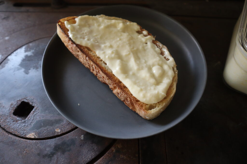 homemade cheese whiz on sourdough toast 