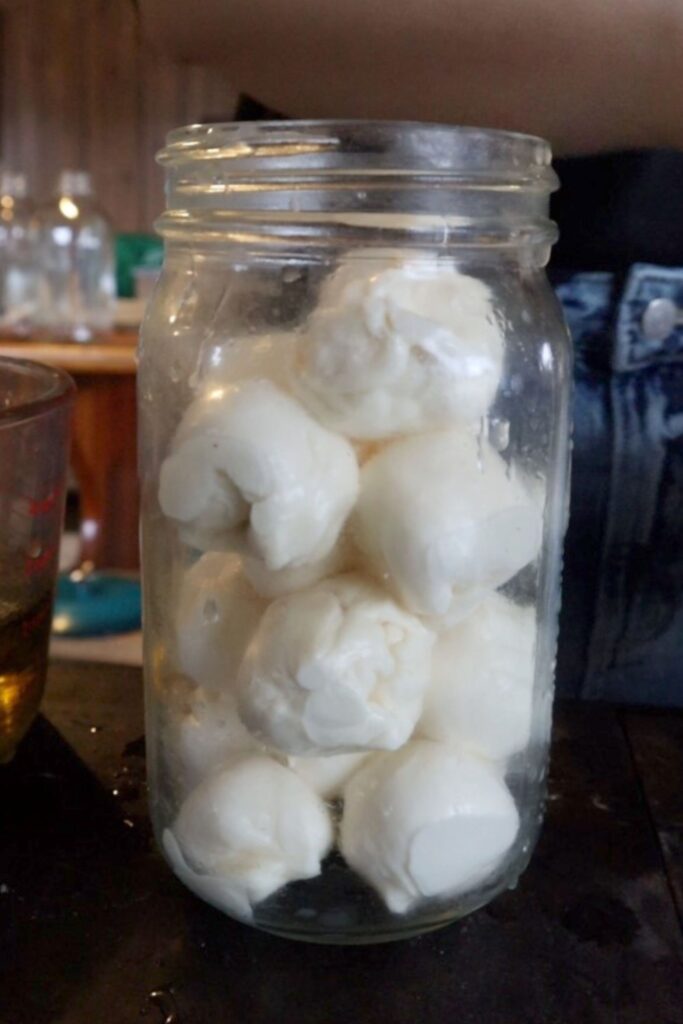 Quart jar of mozzarella balls 